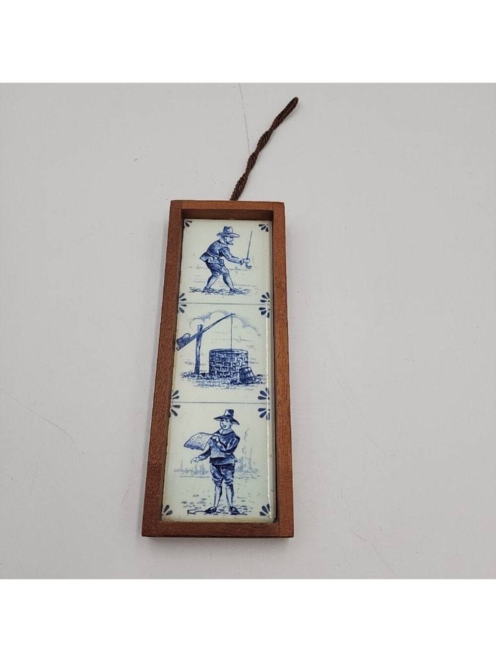 Vintage Delft Blue Hand Painted In Frame for Hanging 6.5x2.5"